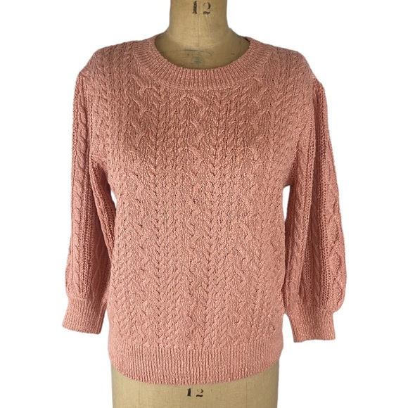 Free People Villa Cable Sweater in Bubble Bath Pink Size L - Picture 2 of 11
